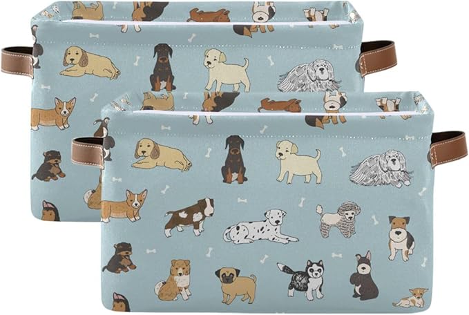 Multi-purpose Storage Basket Bin Cute Dog Puppy Organizer Collapsible Shelf Basket Cube with Handle for Nursery Bedroom Bathroom