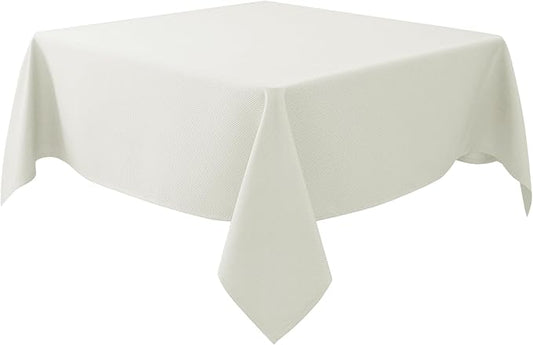 Biscaynebay Textured Fabric Square Tablecloths 54x54 Inches, Ivory Water Resistant Spill Proof Table Cloth Small Card Folding Table Covers for Dining, Kitchen, Wedding and Parties Machine Washable