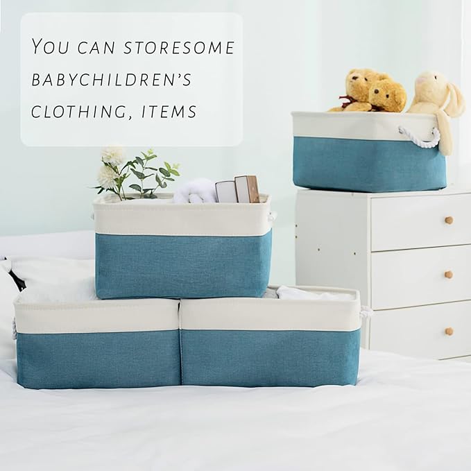 TcaFmac Storage Basket for Organizing - Large 4 Pack Fabric Storage Bins Baskets for Shelves with Ropes, Collapsible Storage Cubes for Closet Toy (White & Green16x12x8 inch)