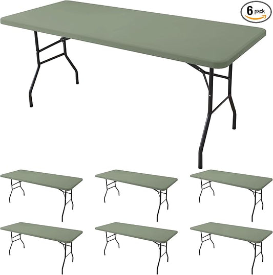 Fitted Tablecloth for 6 Foot Rectangle Tables-6 Pack Sage Elastic Outdoor Picnic Table Cover-Spandex Stretch Folding Table Cloths 6 ft for Camping Dining Room Patio Kitchen Banquet Party
