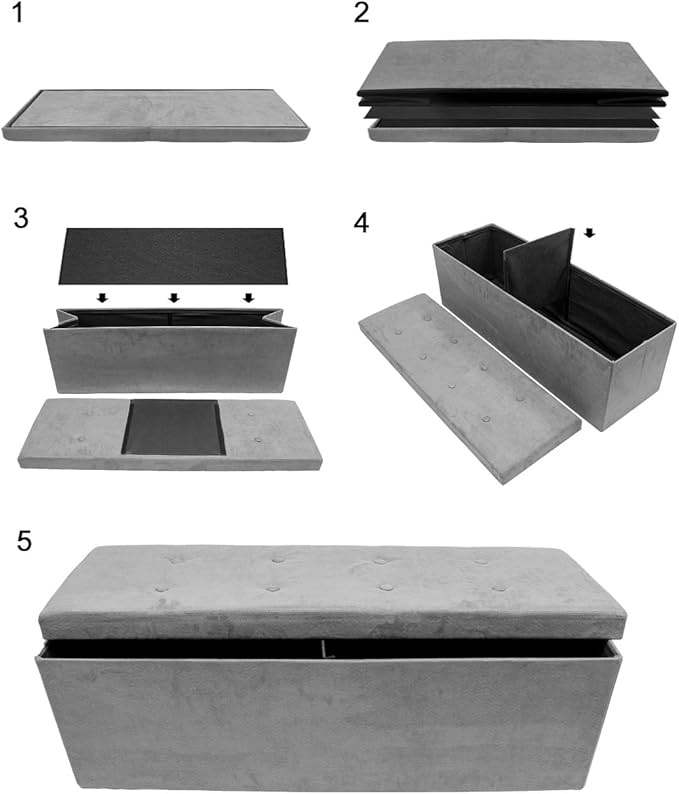 Sorbus Storage Ottoman Bench – Collapsible/Folding Bench Chest with Cover – Perfect Toy and Shoe Chest, Hope Chest, Pouffe Ottoman, Seat, Foot Rest, – Contemporary Faux Suede (Gray)