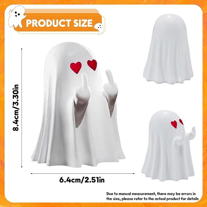 Halloween Ghost Figurine, Funny Middle Finger Spooky Resin Statue, Cute Heart Ghost Decor for Halloween Decorations Indoor, Porch and Indoor Spooky Home Party Decor Gifts