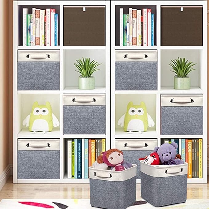 Kntiwiwo Foldable Storage Bin Collapsible Basket 12" x 10" x 9.5" Cube Storage Organizer Bins with Dual Carry Handles for Home Closet Shelves Drawers Organizer, Set of 3, Grey