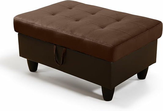 Ottoman Rectangular Storage Ottoman Bench, Flannel Footrest Stool Footstool with Lid for Living Room, Bedroom, Entryway, Brown&Black, 35"x23.5"x17.5"