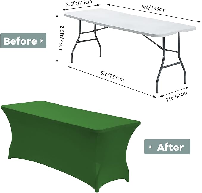 CWK 6FT Waterproof Stretch Spandex Table Cover for Rectangular Tables - Elastic Fitted Tablecloth for Folding Tables,Wrinkle Resistant Table Cloth for Parties, Weddings, Banquets & Events(Grass Green)