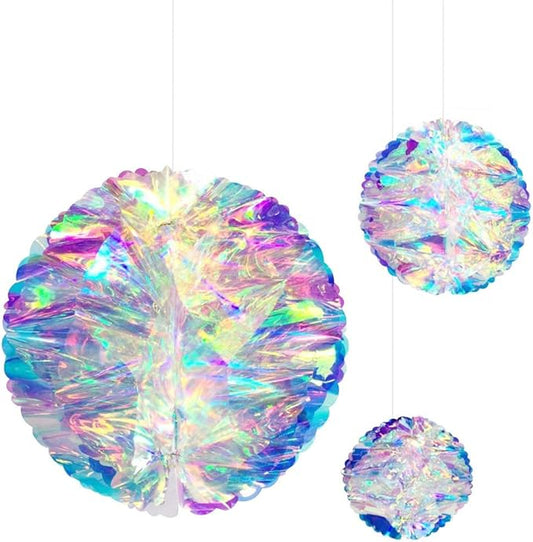 Hanging Decorations Iridescent Honeycomb Ball Foil Ceiling Hanging Flowers for Bridal Shower Wedding Birthday Frozen Theme Party Fairy Princess Rainbow Show Decoration