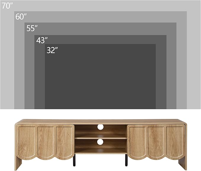 ORRD 63'' TV Stand, Modern TV Console Table Wave Panel Television Stands Entertainment Media Center with Storage Compartment and Sliding Door for Living Room (Natural)