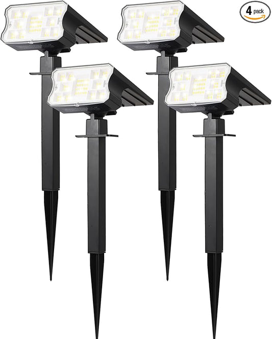 HGGH Solar Lights Outdoor Waterproof IP67, 60 LED 3 Lighting Modes Solar Spot Lights Outdoor for Yard Garden Pathway Landscape, Auto On/Off, Function 2 in 1(Cool White, 4 Pack)
