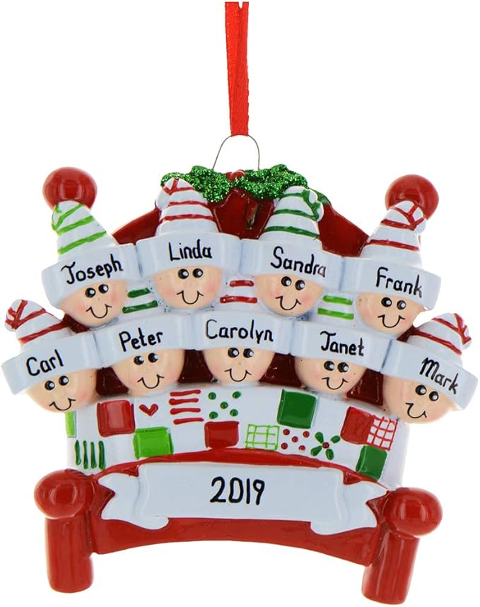 3D Bedtime Family of 9 Ornament 2025 Personalized Family Christmas Ornaments 2025 | Tucked Together Holiday Keepsake Personalized Tree Ornaments for Grandchildren Siblings & Grandkids of Nine Ornament