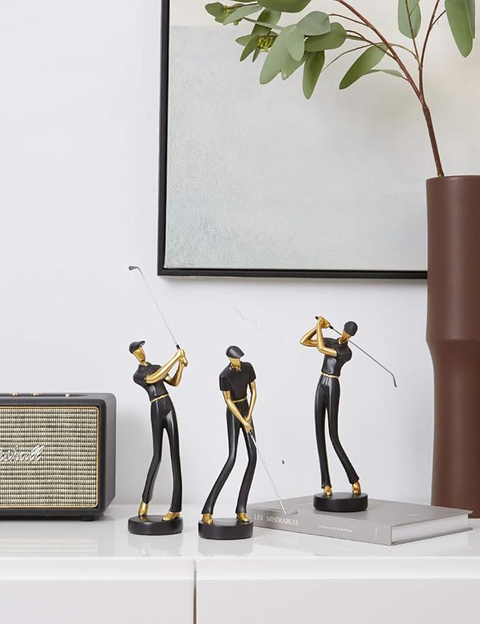 HAUCOZE Golf Figurine Statue Golfer Decoration Arts Home Decor Sculpture Polyresin Black 9.6 inch