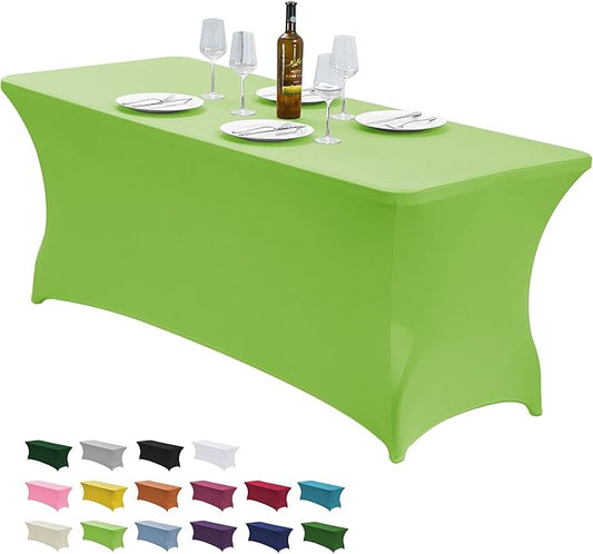 CWK 6FT Waterproof Stretch Spandex Table Cover for Rectangular Tables - Elastic Fitted Tablecloth for Folding Tables,Wrinkle Resistant Table Cloth for Parties, Weddings, Banquets & Events(Light Green)