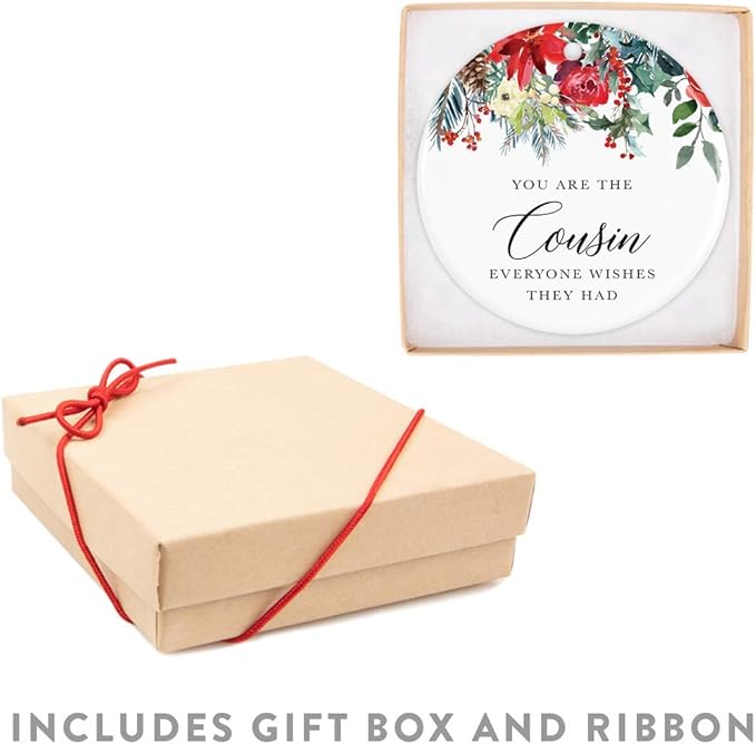 Andaz Press Round Ceramic Porcelain Christmas Tree Ornament Keepsake Gift for Cousins, You are The Cousin Everyone Wishes They Had, 1-Pack