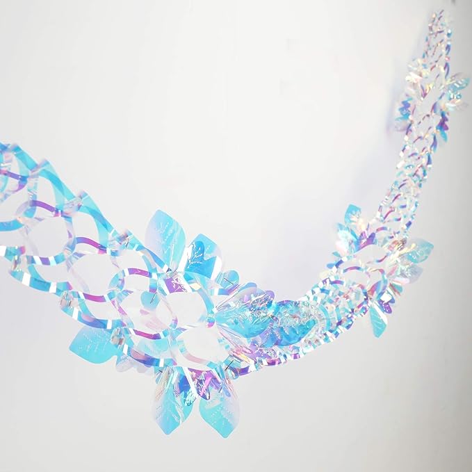 14ft Slender Iridescent Hanging Decorations Garland, Shiny Foil Metallic Banner for Christmas, Bridal Shower, Wedding, Birthday, Frozen Theme Party, Fairy Princess Rainbow Show Decoration