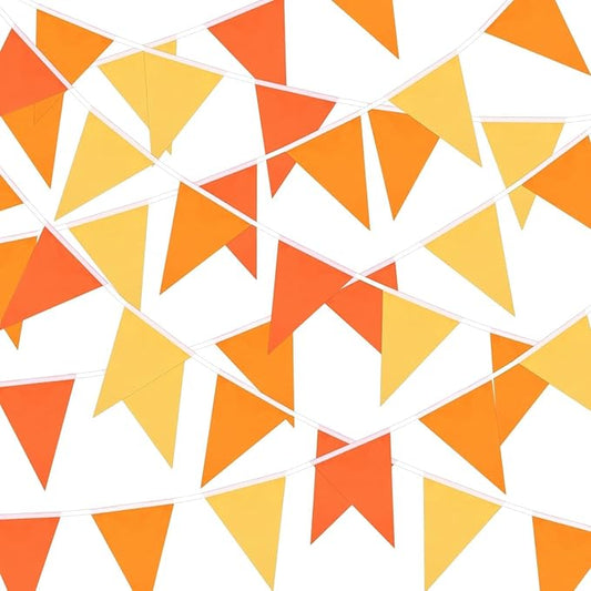 MARFOREVER 30Pcs Fall Pennant Banners, 28 Ft Orange Yellow Fabric Triangle Flags Bunting Garland for Autumn Thanksgiving Day Baby Shower Nursery Garden Wedding Engagement Anniversary Party Decorations