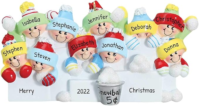 3D Snowball Fight Family of 10 Ornament 2025 Personalized Family Christmas Ornaments 2025 | Snowman Winter Holiday Personalized Tree Ornaments for Grandchildren, Siblings & Grandkids of Ten Ornament