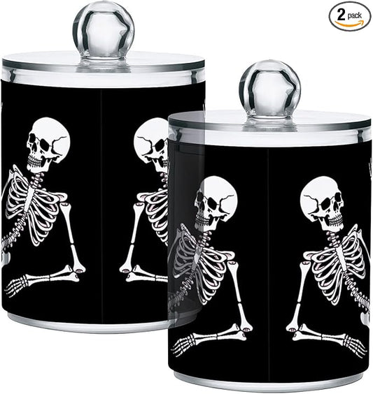 Halloween Skull 2PC Airtight Transparent Glass Storage Jar, Food Storage Container Glass, Can Store Candy, Salt, Coffee Beans, With lid, Easy To Use…