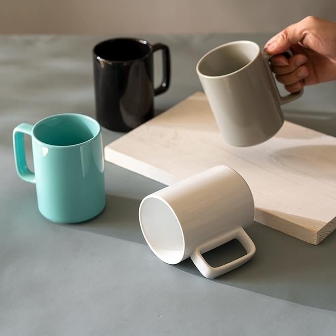 E-liu Porcelain Tea Mugs Coffee Mug Set, Large 15 Ounces Cups for Coffee, Tea, Cocoa, and Mulled Drinks, Set of 6, Turquoise