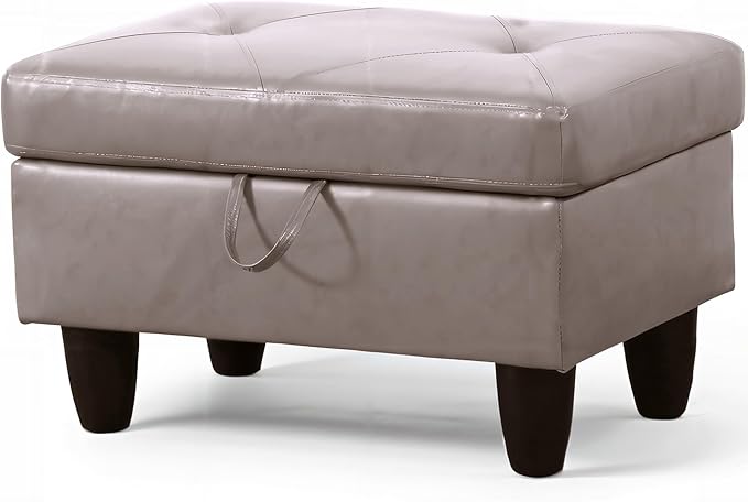 Ottoman Rectangular Storage Ottoman Bench, Faux Leather Footrest, Coffee Table, Stool Footstool with Hinged Lid for Living Room, Bedroom, Entryway, Champagne, 28.5"x19"x17.5"