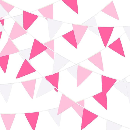 MARFOREVER 28 FT Rose Hot Pink Pennant Banner, 30 Pcs Pink Fabric Triangle Flag Bunting Garland for Baby Shower Nursery Garden Wedding Engagement Anniversary Theme Party Decorations