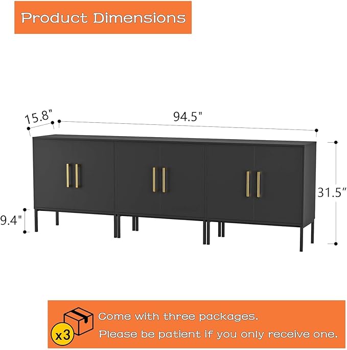 LYNSOM TV Stand for 85 Inch TV, Media Entertainment Center Console Table, 3 Cabinets, TV Console Table with Storage Cabinet for Bedroom, Living Room, Entertainment Room (Black)