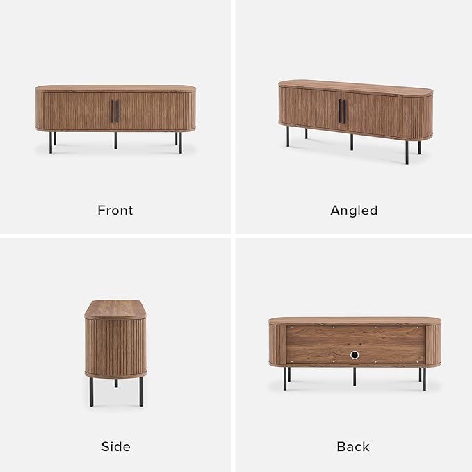 mopio Quin TV Stand, Mid Century Modern for 55/60/65 inch TV, Farmhouse TV Stand, Entertainment Center with Storage, TV and Media Console for Living Room (Walnut, 59" Tambour)