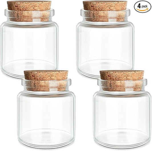 JIUYUE 4 pcs 50 ml Glass Bottles with Cork,Storage Bottles for Liquids(1.7 oz-1.85x1.96 inch)