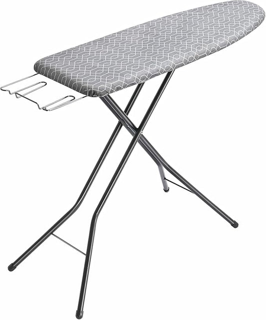 APEXCHASER Full Size Ironing Board with Iron Rest, Lightweight Iron Board with Height Adjustable, Extra Thick Heat-Resistant Cover with Padding, Heavy-Duty Sturdy Metal Legs, 43x13 Grey
