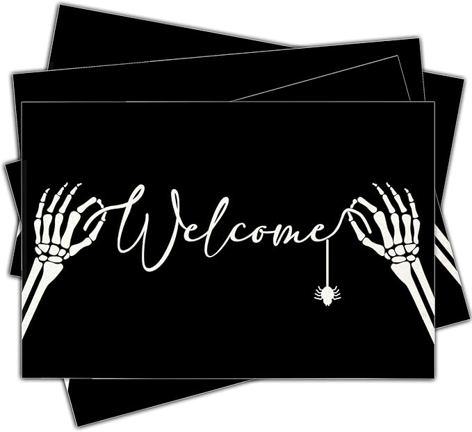 Halloween Skeleton Placemats Set of 4, 12x18 Inch Welcome Decorative Table Mats, Washable Heat Resistant Place Mats for Kitchen Dining Table, Spooky Themed Decoration for Home-B12