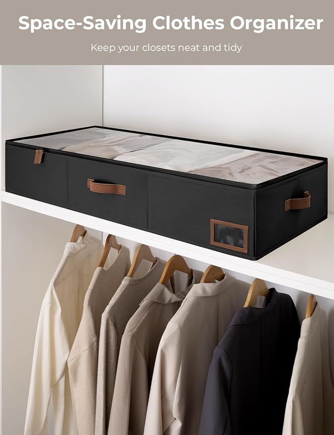 StorageWorks Extra Large Under Bed Storage Containers with Handles and Label Holder, 2 Pack Ultra-thick Fabric Underbed Bins, Closet Organizer for Clothes, Blankets, Sweater