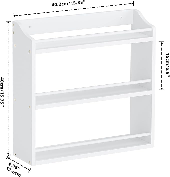 Spice Rack Wall Mounted, Freestanding Spice Organizer for Countertop, Bamboo Spice Storage Holder, for Kitchen Cupboard, Pantry, Bathroom (White)