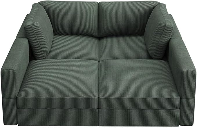 HONBAY Modular Sectional Couches with Storage Corduroy Sleeper Sofa Modular Sectional Couches for Living Room,Green