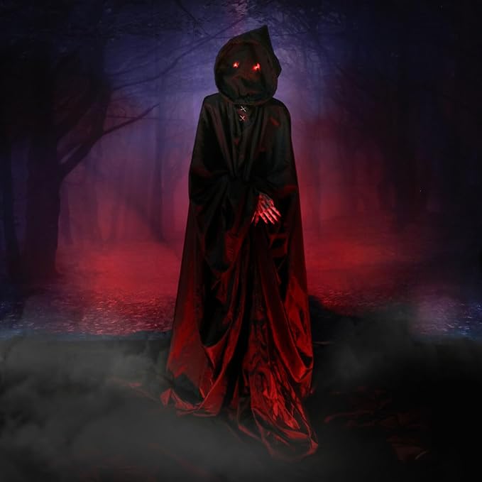 Haunted Hill Farm Motion-Activated Lurching Demon Reaper by Tekky, Lunging Scare Prop Halloween Animatronic for Indoor or Covered Outdoor Creepy Halloween Decorations, Plug-in or Battery Operated