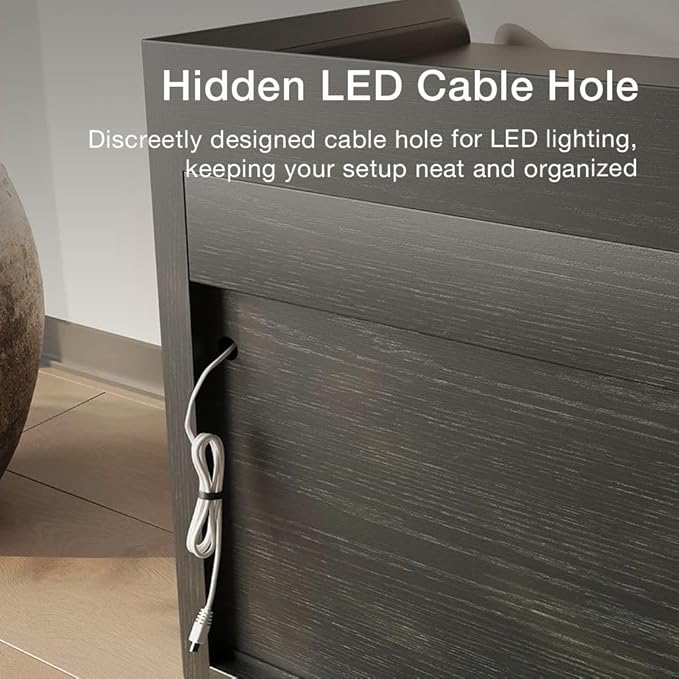 POVISON Fully-Assembled Mid Century Modern TV Stand, 94.49" Wood Media Console with Adjustable LED Light, Entertainment Center with Storage for Living Room