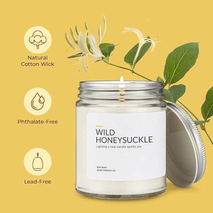 1OAK Soy Wax Scented Candles (Wild Honeysuckle) - Long Burning Premium Hand-Poured (7oz.)