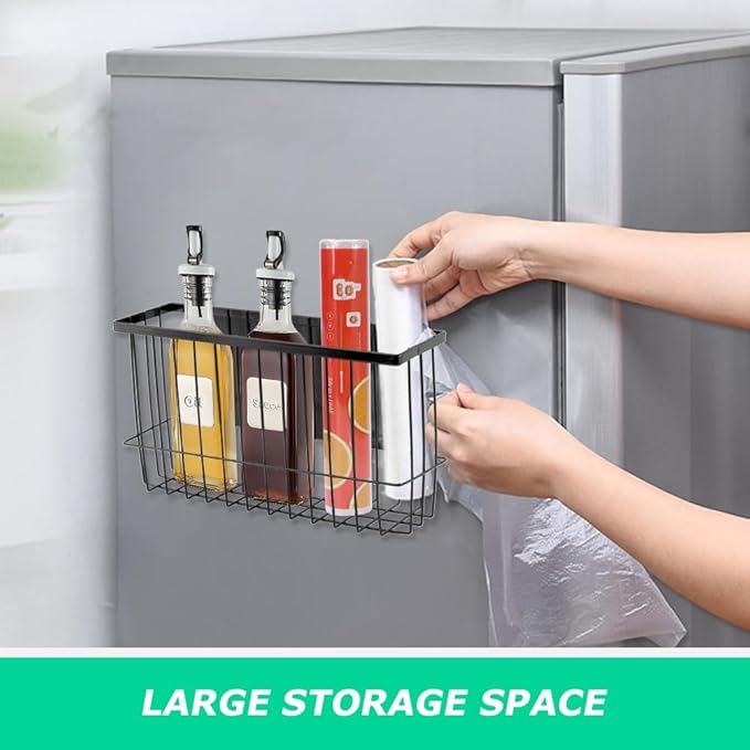 Magnetic Storage Basket Organizer for Fridge & Kitchen, 11lb Capacity Essentials Holder, No Tools Needed, Adjustable & Removable Spice Rack for Plastic Wrap, Foil, & More