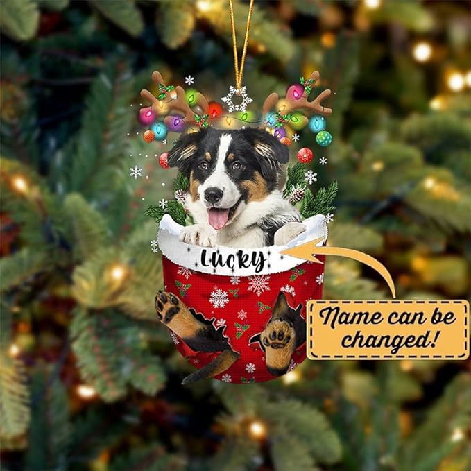 Australian Shepherd 2 Dog Christmas Ornament, Snow Pocket Tree Decoration, Gift Idea for Dog Lovers