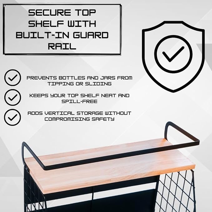 Magnetic Shelf For Fridge with Wood Lid - Fridge Magnet Organizer with 4 Hooks, Magnetic Basket for Fridge, Magnetic Storage for Refrigerator, Magnetic Spice Rack for Refrigerator