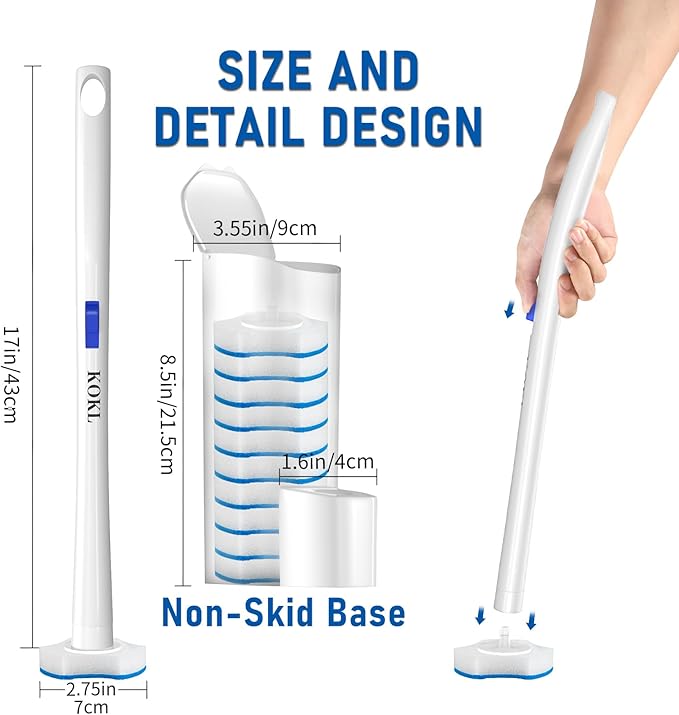 KOKL Disposable Toilet Brush, Toilet Bowl Cleaner Brush with 50PCS Toilet Brush Refills, Toilet Cleaner Refill Pads, Disposable Toilet Bowl Brush and Storage Caddy for Bathroom Cleaning(1-Set)