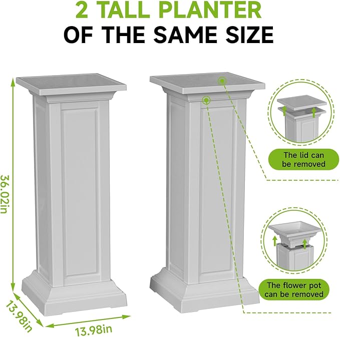 EFU 36'' Tall Planters Outdoor Set of 2 Resin Planter,Modern Design Garden Bed, Built-in Drainage,for Patio Backyard Weddings Events Home Decor,Crack-Resistant,All-Weather Durability(Ashen)