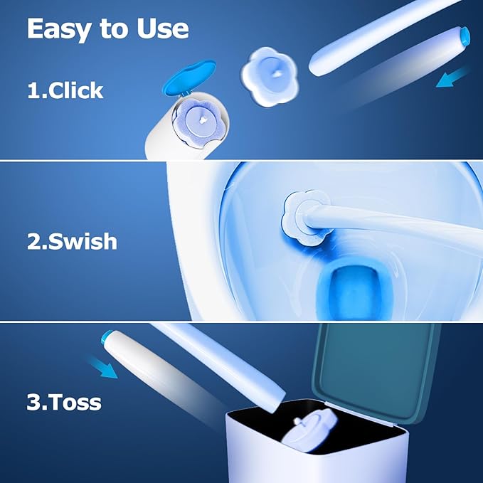 Disposable Toilet Brush: Toilet Bowl Brush and Holder Set with 24 Wand Refills, Upgraded Handle, 2X Cleaners, Toilet Cleaning System with Storage Caddy for Sink, Bathtub, Floor, Drain (2 Sets, Blue)