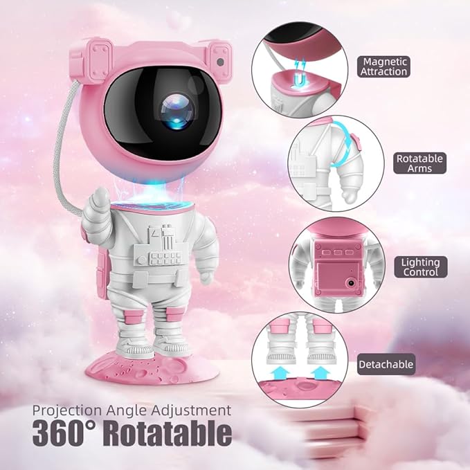 Astronaut Galaxy Projector Night Light with Timer and Remote Star Starry Nebula LED Lamp, Gift for Kids and Adults for Bedroom, Christmas, Birthday, Valentine's Day etc. (Pink-White)