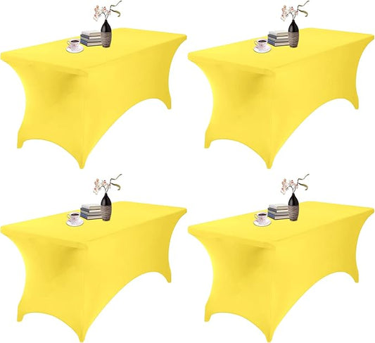 4Pack Spandex Waterproof Table Covers 6ft，Spandex 6ft Waterproof Table Cover for Party,Wedding, Banquet, and Events(Yellow)