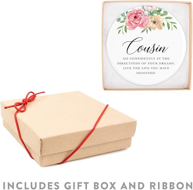 Andaz Press Round Ceramic Porcelain Christmas Tree Ornament Keepsake Gift for Cousins, Cousin Go Confidently in The Directions of Your Dreams., 1-Pack