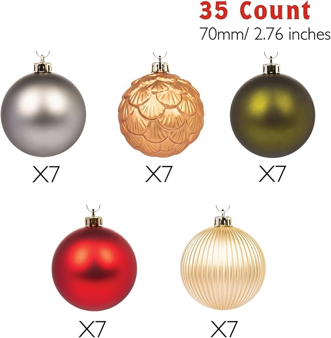Every Day is Christmas Ornaments, Shatterproof Christmas Tree Ornament Set, Christmas Balls Decoration 35 Count (2.75"/70mm, New Woodland)