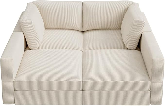 HONBAY Modular Sectional Couches with Storage Corduroy Sleeper Sofa Modular Sectional Couches for Living Room,Beige