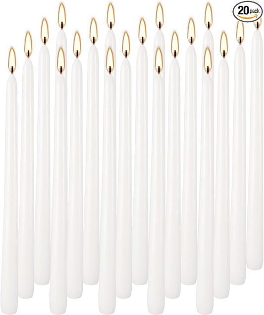 20 Pack White Taper Candles 12 Inch Tall 3/4 Inch Thick Burn 10 Hours