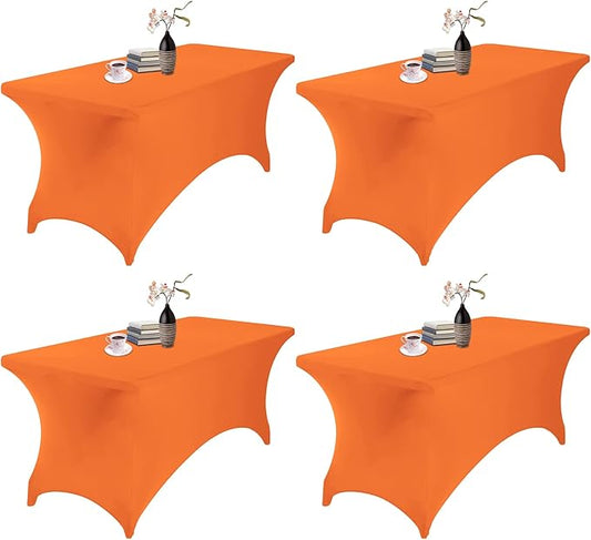 4Pack Spandex Waterproof Table Covers 6ft，Spandex 6ft Waterproof Table Cover for Party,Wedding, Banquet, and Events(Orange)