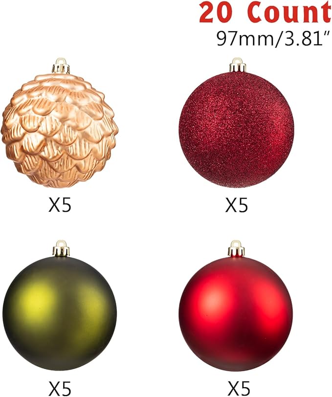 Every Day is Christmas 20ct Shatterproof Christmas Ornaments, 3.6" Plastic Christmas Balls Decoration