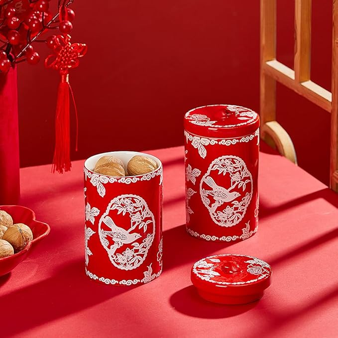 Porlien Bird Porcelain 15-ounce Canisters Set of 2, Food Storage Containers with Lid for Coffee Beans, Tea, Condiments & Nuts, Gifts for Mothers'Day