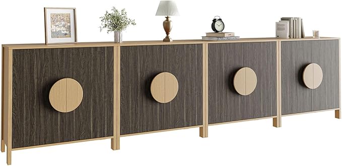 Set of 2 TV Stands with Storage, 65 Inch Symmetrical Arc Accent Sideboard Large Console Table with Adjustable Shelves, Mid Century Modern TV Stand for Living Room, Dining Room